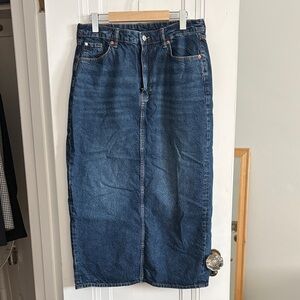 H&M Indigo Denim Midi Skirt